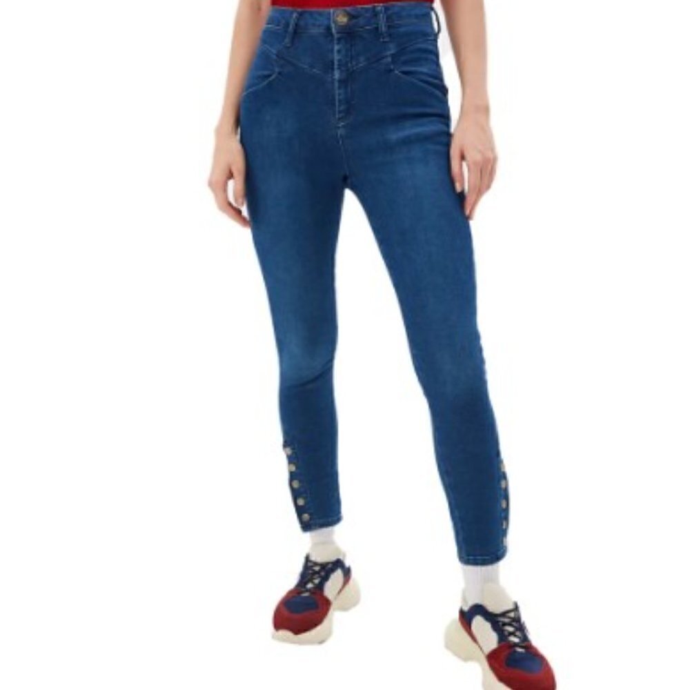 NWT One Teaspoon Preachers High Waist Organic Cotton Snap Cuff Jean Indigo Sz 24 - Picture 5 of 15